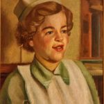 Oil Painting by GA Stevens of his younger daughter Anne Stevens in her trainee nurse uniform