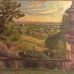 Oil painting GA Stevens - country view possibly from Coopers Hill Training College