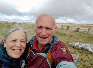 Selfie of Kevin and Michelle at Scorriton Stone Circle on Dartmoor