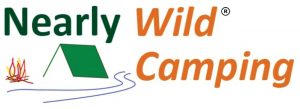 Nearly Wild Camping Logo a small tent with a campfire