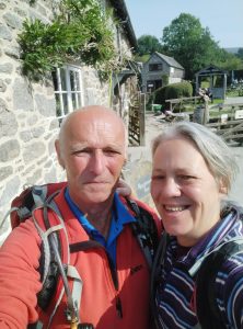 Selfie of Michelle and Kevin outside the Rugglestone Inn in Widecombe