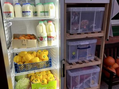 Two large refrigerators full of food